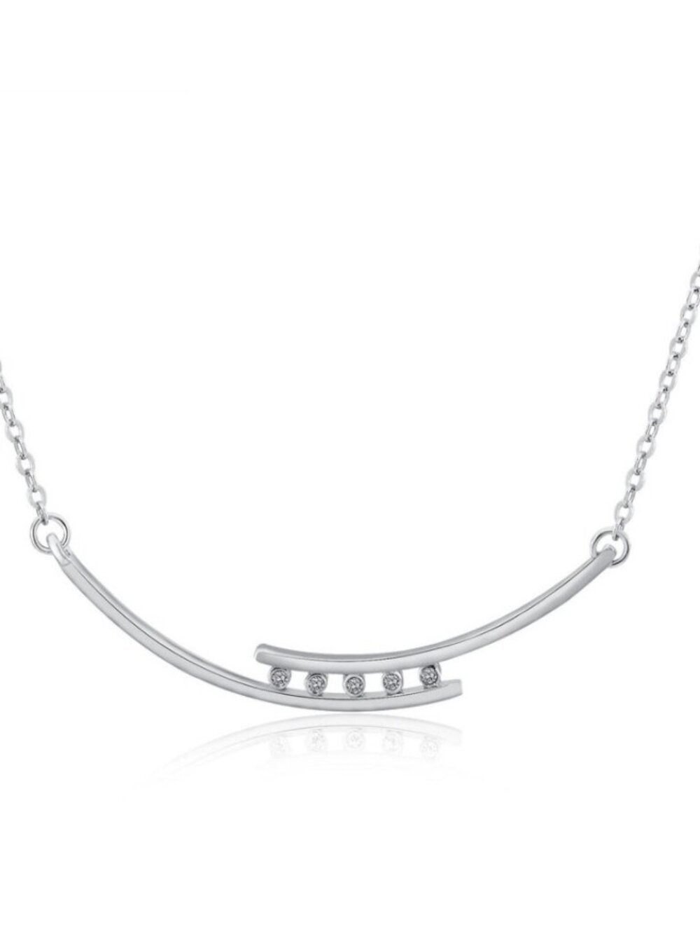 Round Cubic Zirconia Bar Silver 18" Long Necklace